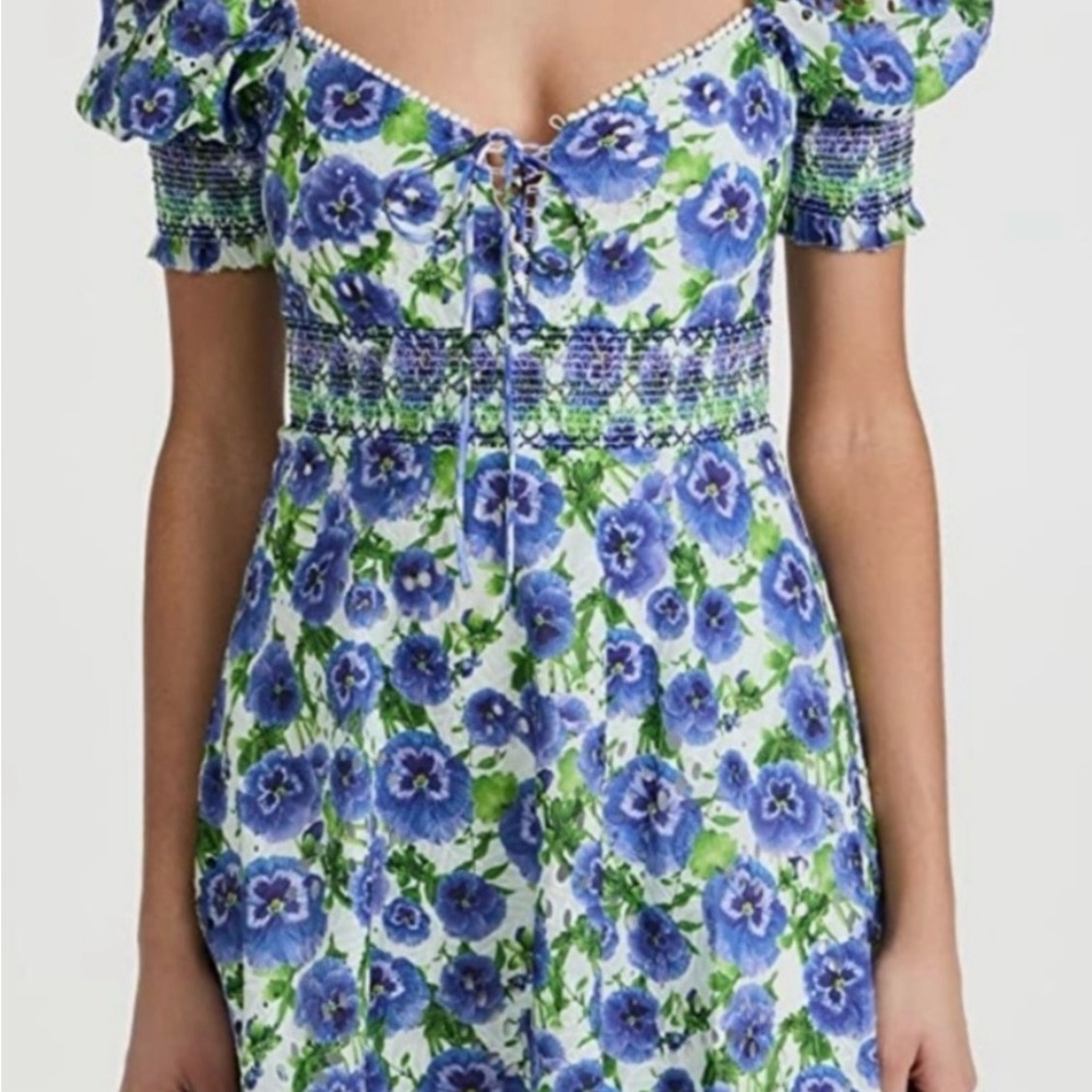 Alice + Olivia Crawford Sweetheart Blue and Green Floral Mini Dress
